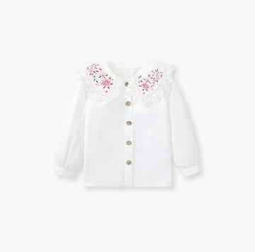 Peter Pan Collar Embroidered Button Up Shirt